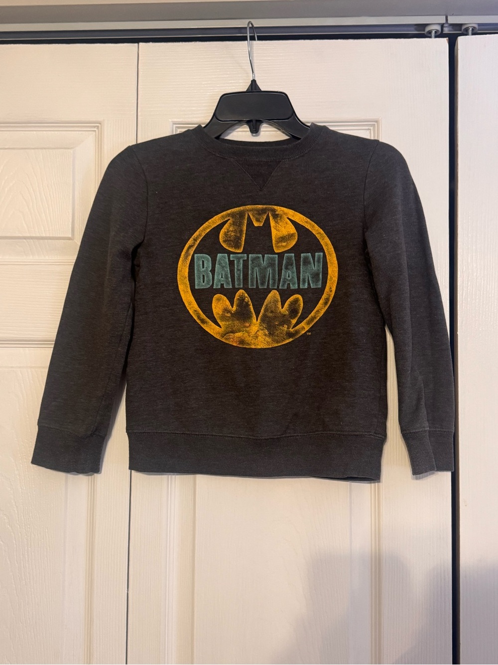 jumping beans Gray Sweatshirt with Yellow Batman Logo and Teal Lettering